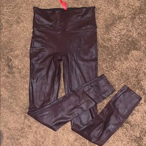 SPANX Faux Leather Wine Leggings
